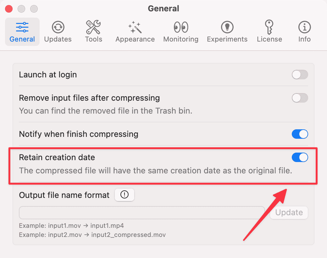 CompressX retain creation date