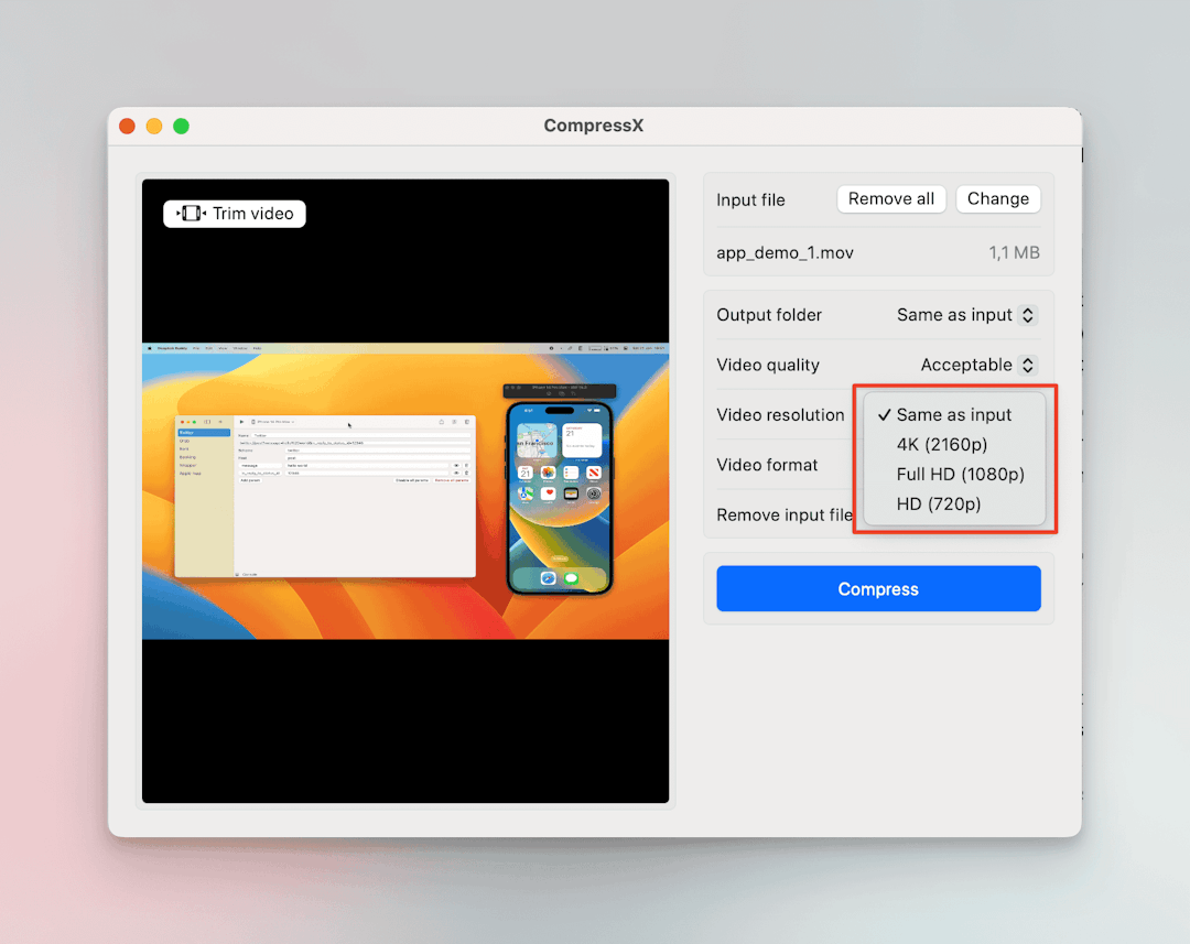 CompressX video downscaling